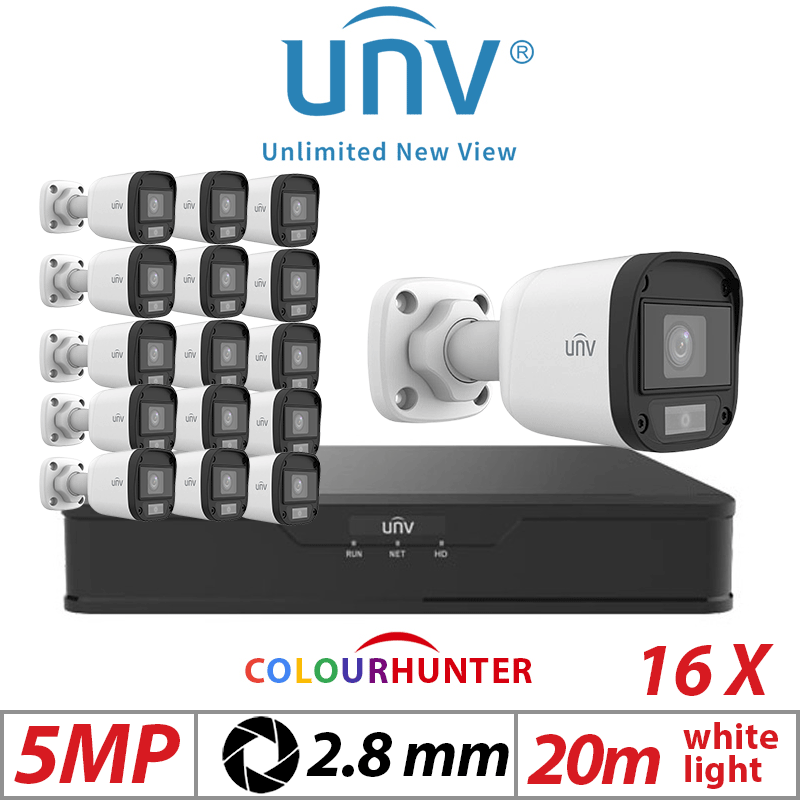 5MP 16CH Uniview Kit 16x ColorHunter Mini Bullet Analog 2.8mm