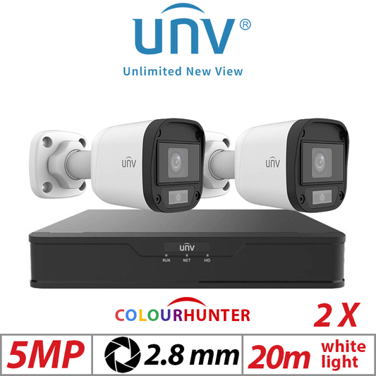 Uniview 5MP 4CH Kit 2x ColorHunter Mini Bullet Cameras White