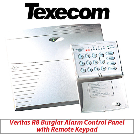 TEXECOM VERITAS R8 BURGLAR ALARM CONTROL PANEL WITH REMOTE KEYPAD CFC-0001 - GRADE 1