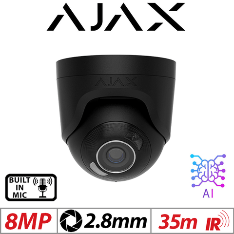 AJAX 8MP TURRET NETWORK CAMERA IR, MIC , AI BLACK 2.8MM AJAX-64928-BLACK