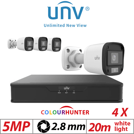 Uniview 5MP 8CH Kit 4X ColorHunter Mini Bullet Camera White