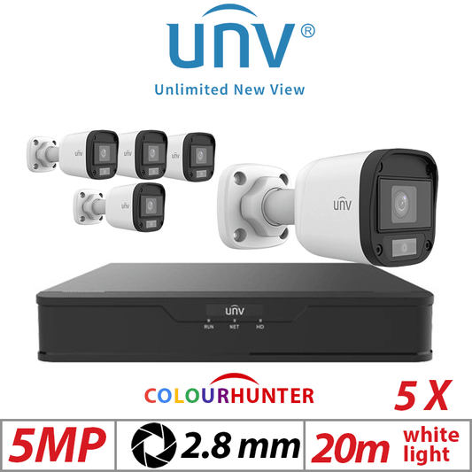 Uniview 5MP 8CH Kit 5X ColorHunter Mini Bullet Camera White