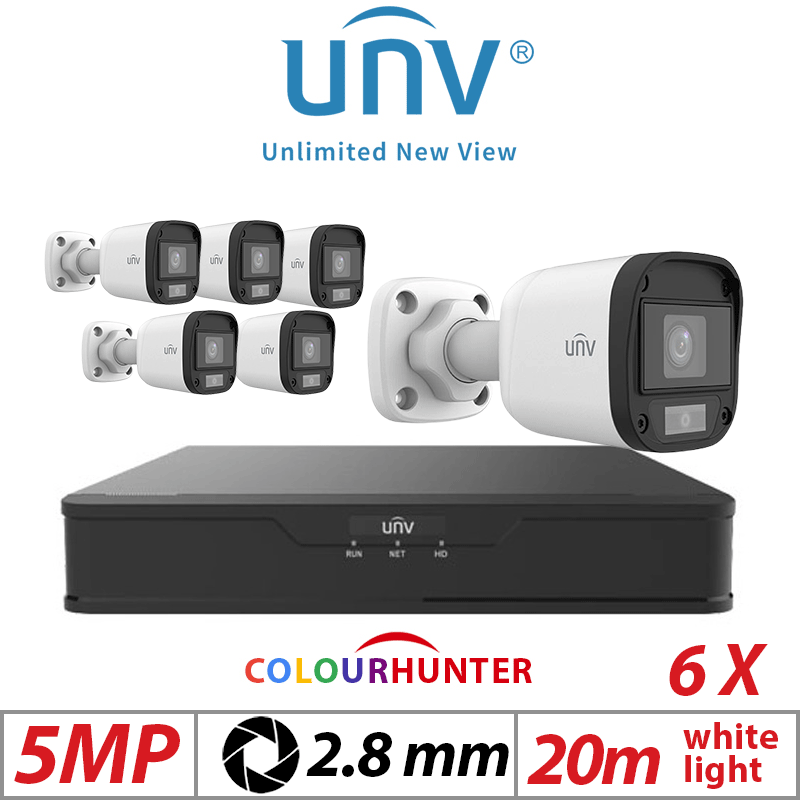 Uniview 5MP 8CH Kit 6X ColorHunter Mini Bullet Camera White