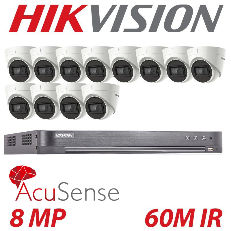 8MP 16CH HIKVISION DOME 12X 60M EXIR 4K CAMERA TURBO ACUSENSE DVR BALUN KIT