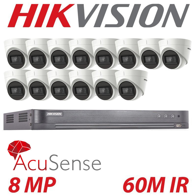 8MP 16CH HIKVISION DOME 14X 60M EXIR 4K CAMERA TURBO ACUSENSE DVR BALUN KIT