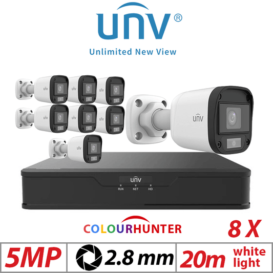 Uniview 5MP 8CH Kit 8X ColorHunter Mini Bullet Camera White