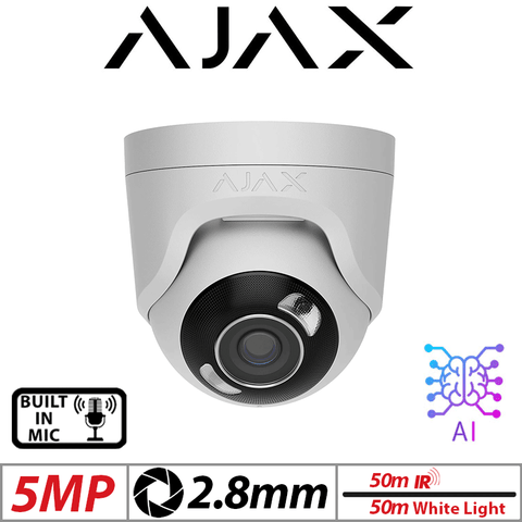 AJAX 5MP TURRET NETWORK CAMERA HYBRID ILLUMINATION , MIC , AI WHITE 2.8MM AJAX-126261-WHITE