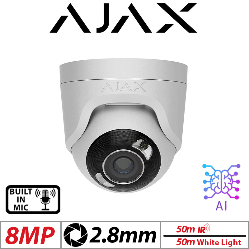 AJAX 8MP TURRET NETWORK CAMERA HYBRID ILLUMINATION , MIC , AI WHITE 2.8MM AJAX-126265-WHITE
