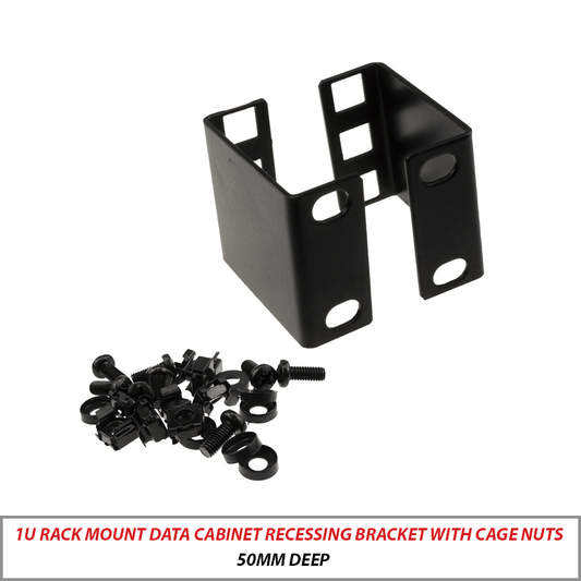 1U Rack Mount Data Cabinet Recess Bracket with Cage Nuts 50mm