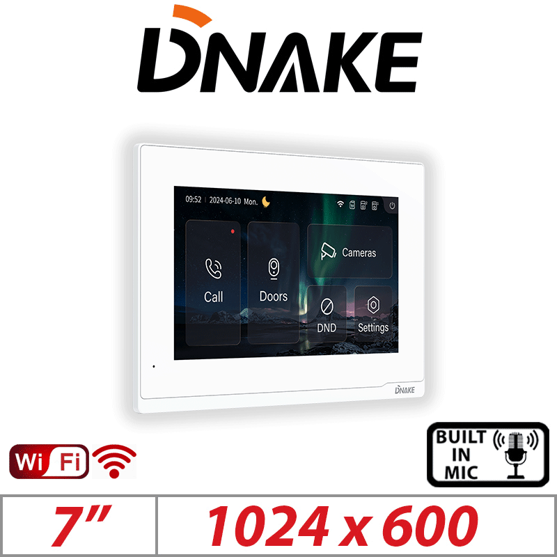 DNAKE 7″ TFT LCD Indoor Monitor Flat Back Plate White E217W