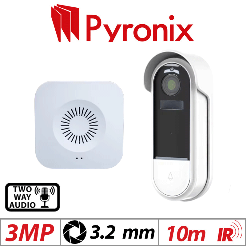 3MP Pyronix Doorbell Cam 2-Way Audio 3.2mm White w/ Chime