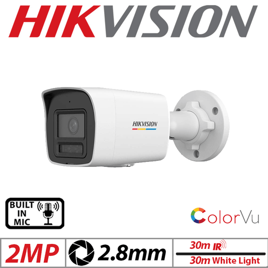 Hikvision 2MP ColorVu Bullet IP Camera Mic 2.8mm White