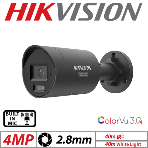 Hikvision 4MP ColorVu 3.0 Bullet Camera Mic 2.8mm Black