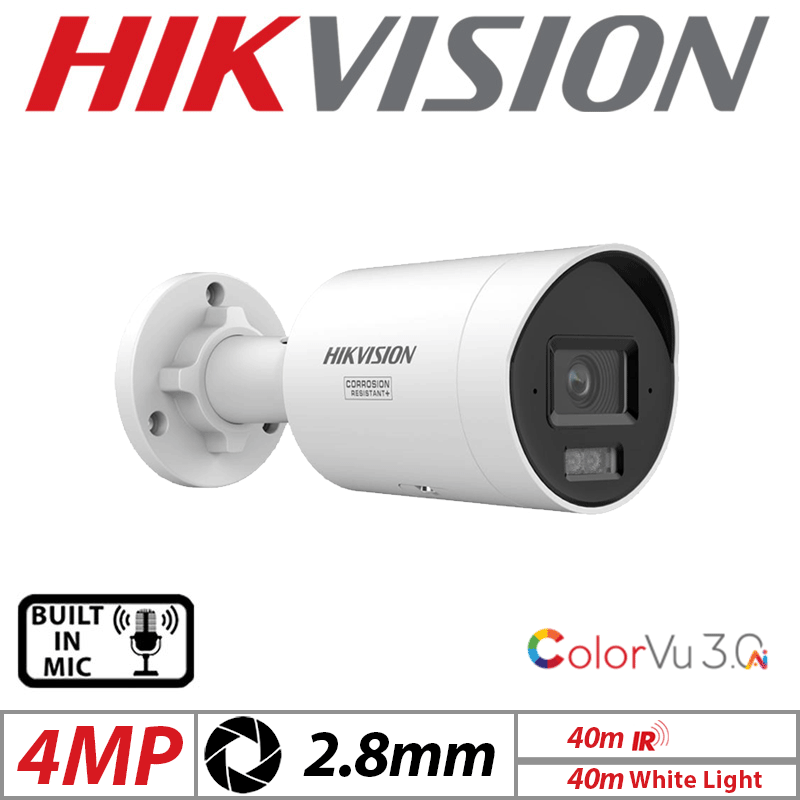 Hikvision 4MP ColorVu 3.0 Bullet Camera Mic 2.8mm White