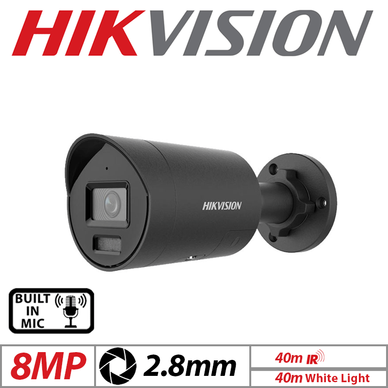 8MP Hikvision ColorVu IP PoE Bullet Camera 2.8mm Black
