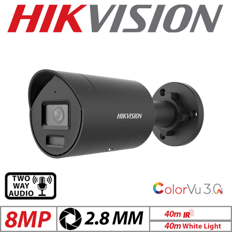 8MP Hikvision ColorVu 3.0 IP PoE Bullet Camera 2.8mm Black