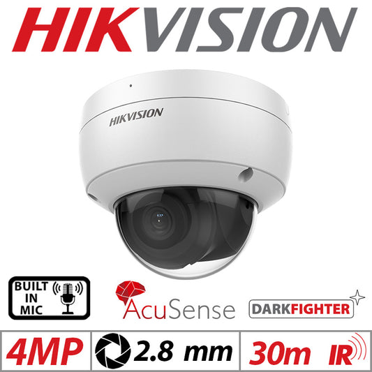 Hikvision 4MP DarkFighter AcuSense Vandal Dome 2.8mm White G2