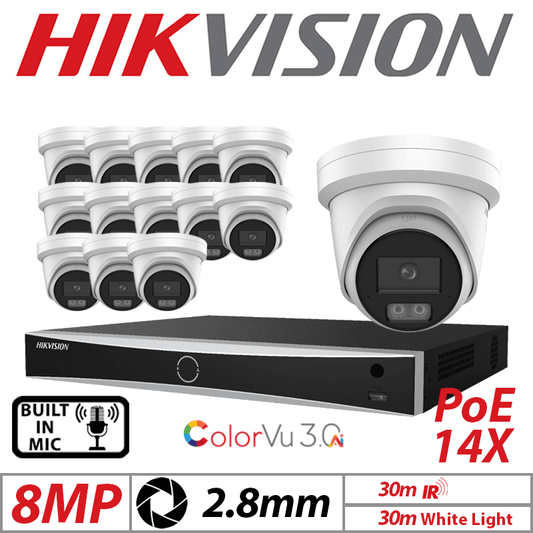 8MP 16CH Hikvision IP Kit – 14x White ColorVu 3.0 Turret
