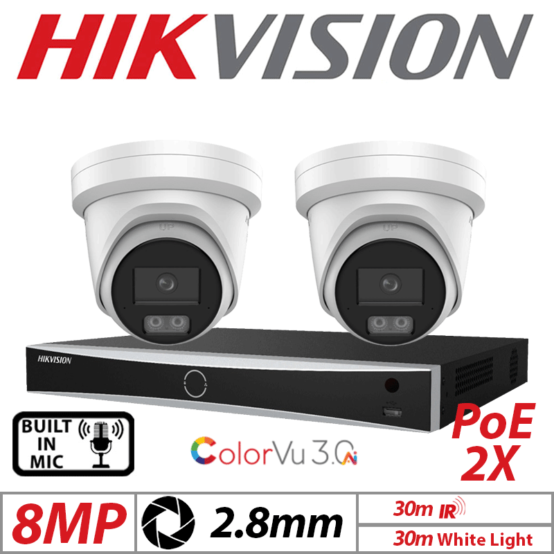 8MP 4CH Hikvision IP Kit 2x ColorVu 3.0 Audio Turret Cam