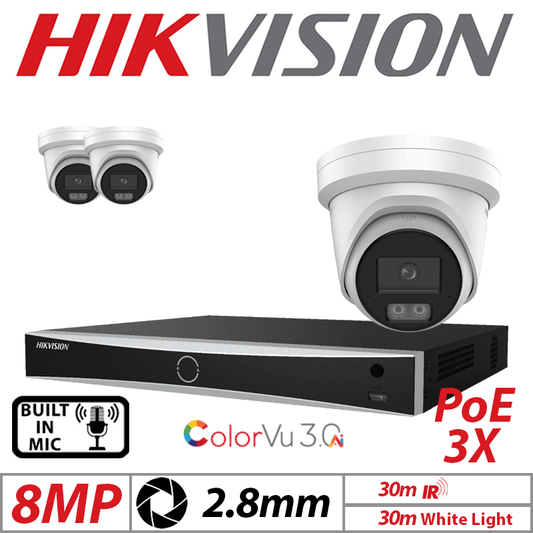 8MP 4CH Hikvision IP Kit 3x ColorVu 3.0 Audio Turret Cam