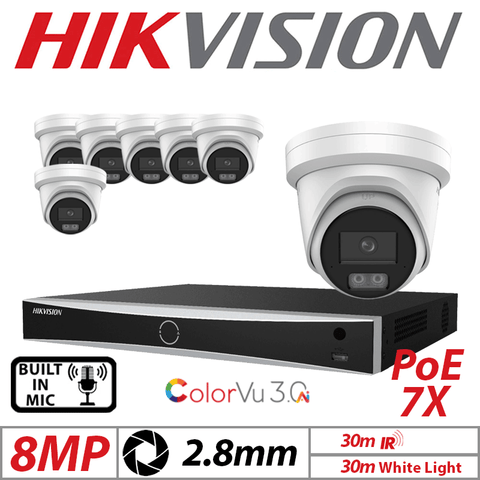 8MP 8CH HIKVISION IP KIT – 7X ColorVU 3.0 Turret Camera