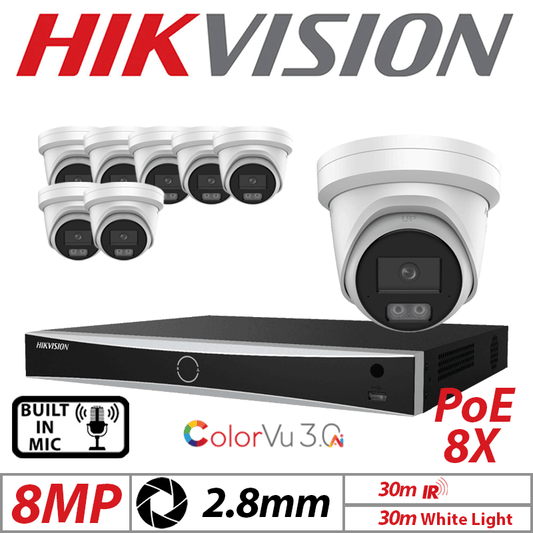 8MP 8CH HIKVISION IP KIT – 8X ColorVU 3.0 Turret Camera