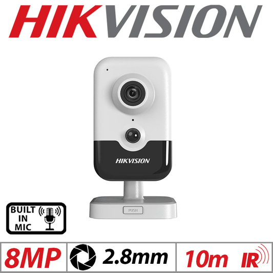 8MP Hikvision AcuSense Fixed Cube IP Camera 2.8mm White
