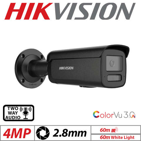 4MP Hikvision ColorVu 3.0 IP PoE Bullet Camera 2.8mm Black