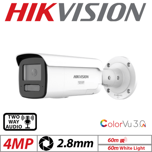 4MP Hikvision ColorVu 3.0 IP PoE Bullet Camera 2.8mm White