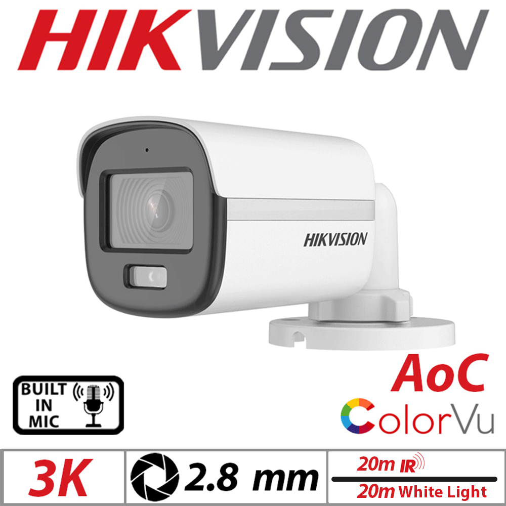 3K Hikvision 4-in-1 AOC Bullet Camera 2.8mm Smart Hybrid Light