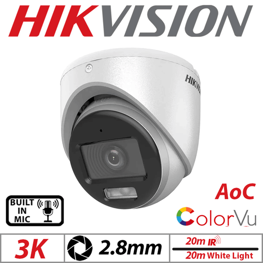 Hikvision 3K ColorVu Turret AOC Camera – Mic 2.8mm White