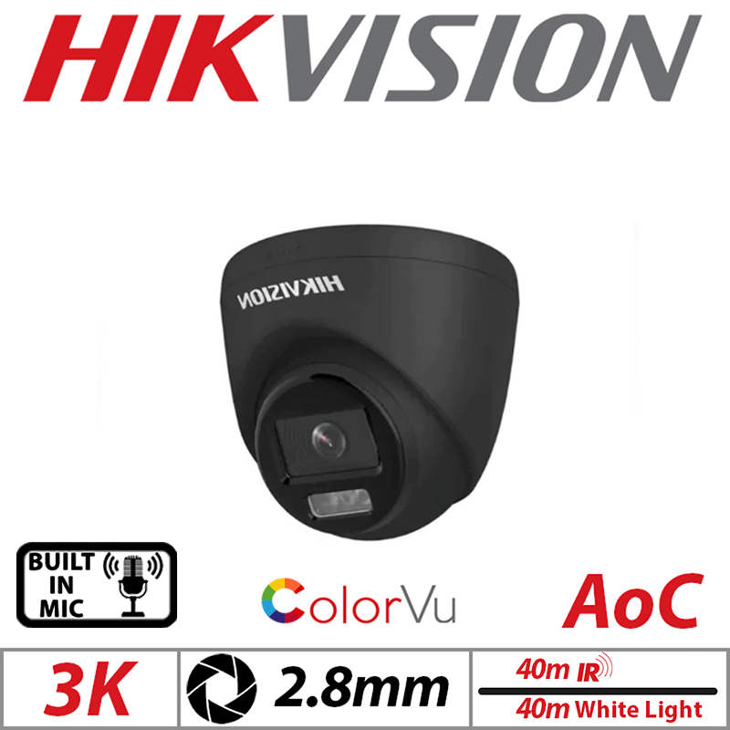 Hikvision ColorVu 3K Turret Camera – AOC, Mic 2.8mm Black