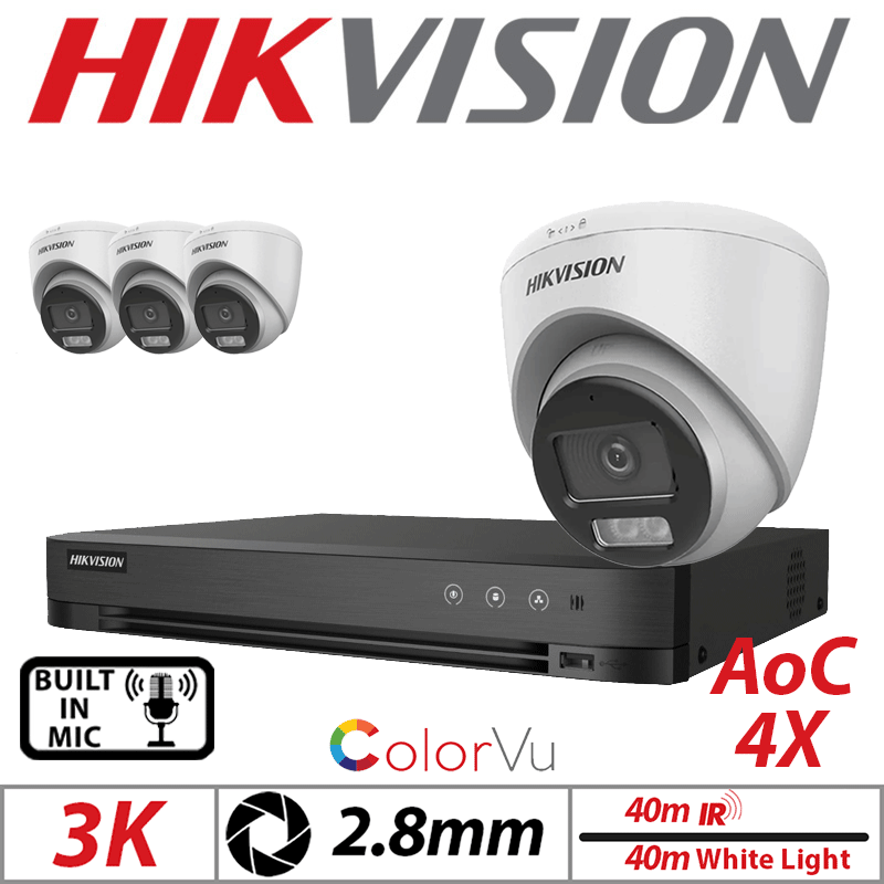 3K 8CH Hikvision 4x ColorVu Turret Mic Camera 2.8mm