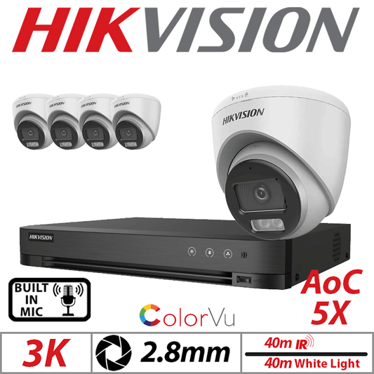 Hikvision 3K 8CH 5X ColorVu AOC Turret Camera 2.8mm White