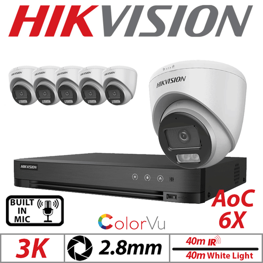 Hikvision 3K 8CH 6X ColorVu AOC Turret Camera 2.8mm White