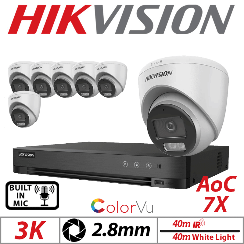 Hikvision 3K 8CH 7X ColorVu AOC Turret Camera 2.8mm White
