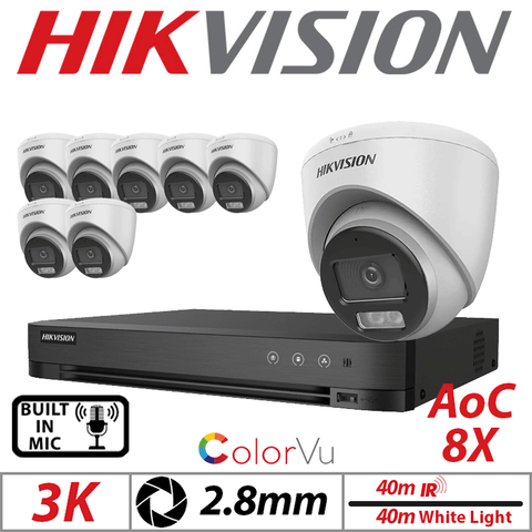 3K 8CH Hikvision 8x ColorVu AOC Turret Mic Camera