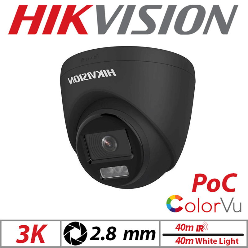 Hikvision 3K Dual-Light PoC Turret Camera – 2.8mm Black