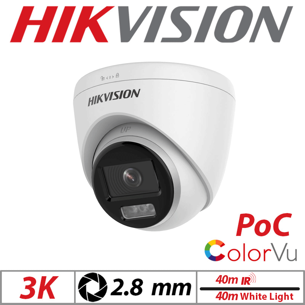 3K Dual-Light Fixed Turret Cam – Hikvision, PoC, 2.8mm White