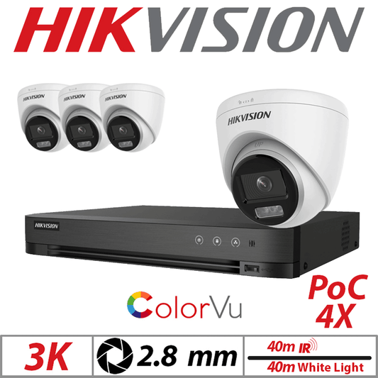 Hikvision 3K 8CH 4X Dual-Light PoC Turret Camera 2.8mm White