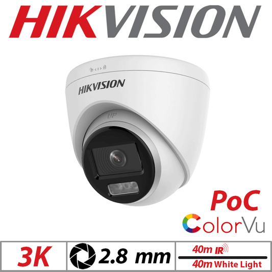 3K Dual-Light Fixed Turret Cam – Hikvision, PoC, 2.8mm White