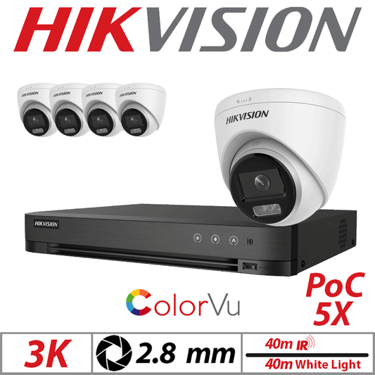 Hikvision 3K 8CH 5X Dual-Light PoC Turret Camera 2.8mm White