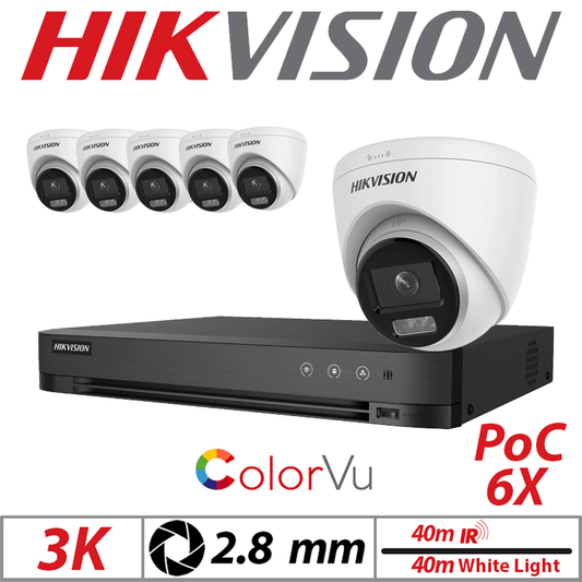 Hikvision 3K 8CH 6X Dual-Light PoC Turret Camera 2.8mm White