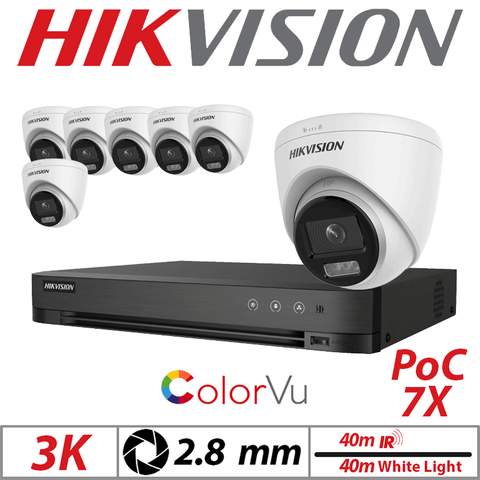 Hikvision 3K 8CH 7X Dual-Light PoC Turret Camera 2.8mm White