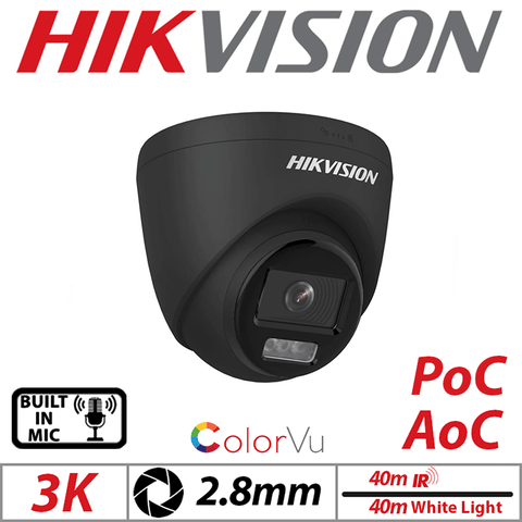 3K ColorVu Fixed Turret Cam – Dual-Light, PoC, Mic, 2.8mm Black