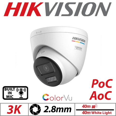 3K ColorVu Fixed Turret Cam – Dual-Light, PoC, Mic, 2.8mm White