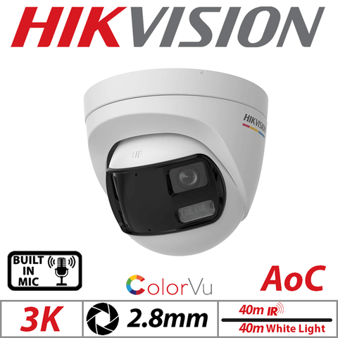 3K ColorVu Dual-Lens AOC Cam – Hikvision, Built-in Mic White