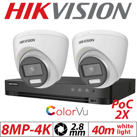 Hikvision 8MP 4CH Kit 2x ColorVu PoC Turret Cameras 2.8mm