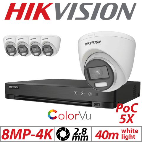 Hikvision 8MP 8CH 5X ColorVu PoC Turret Camera 2.8mm White