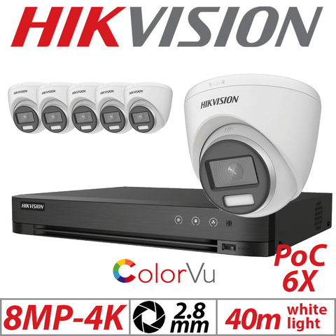 8MP 8CH Hikvision 6x ColorVu POC Turret Camera 2.8mm